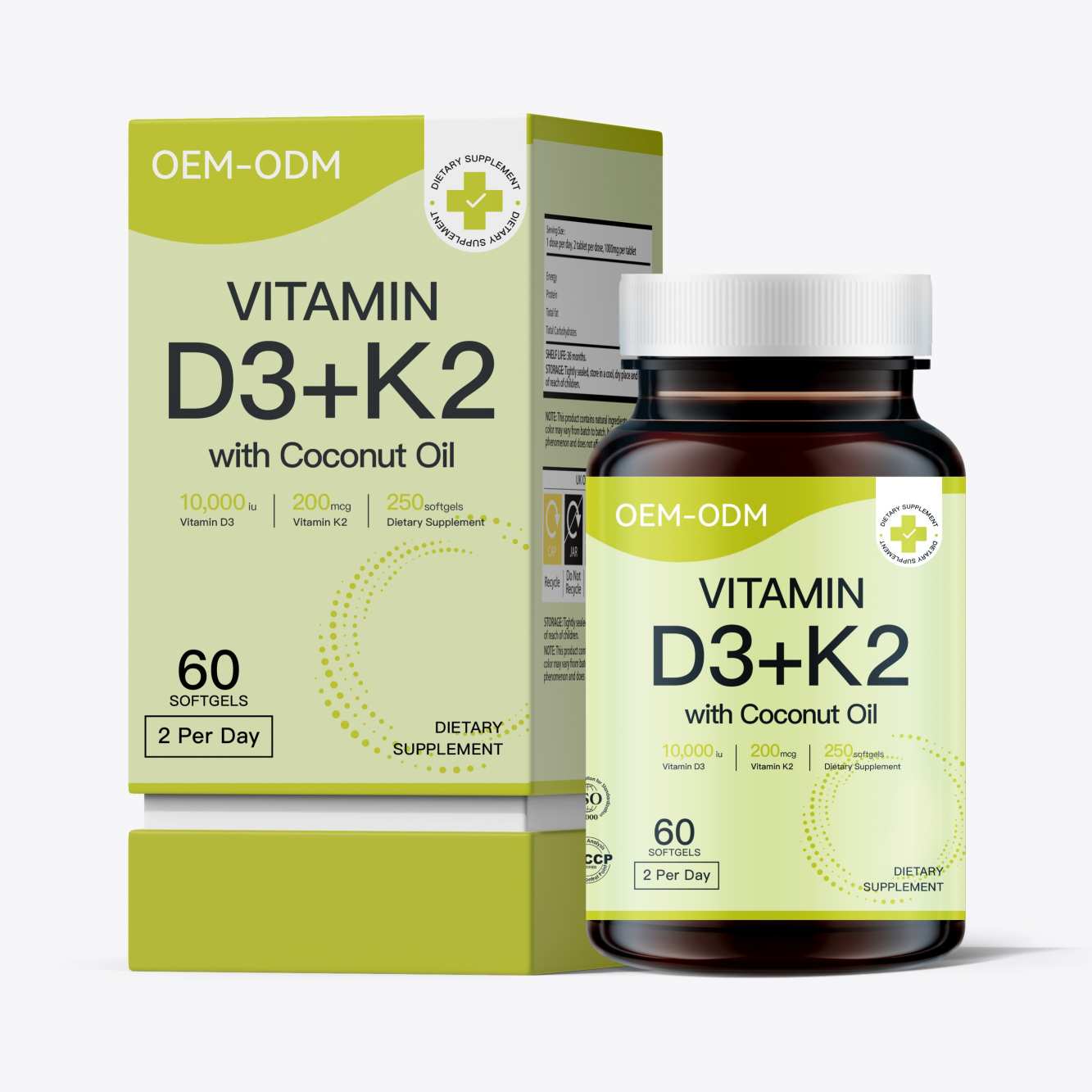 Serviços OEM de suplementos de vitamina D3 + K2
   